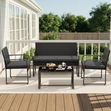 Patio Furniture Set, Asofer 4 Pieces All-Weather Outdoor Rattan Conversation Set with Glass Table for Lawn, Porch, Black