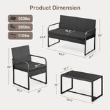 Patio Furniture Set, Asofer 4 Pieces All-Weather Outdoor Rattan Conversation Set with Glass Table for Lawn, Porch, Black