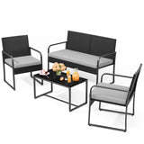 Asofer 4 Pieces Patio Furniture Set, All-Weather Outdoor Rattan Conversation Set with Glass Table for Lawn, Porch, Grey