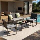 Asofer 4-PCS Outdoor Patio Furniture Set with Glass Table, Bistro Table and Chairs Set for Poolside, Porch, Lawn, Gray
