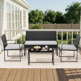 Asofer 4 Pieces Patio Furniture Set, All-Weather Outdoor Rattan Conversation Set with Glass Table for Lawn, Porch, Grey