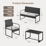 Asofer 4 Pieces Patio Furniture Set, All-Weather Outdoor Rattan Conversation Set with Glass Table for Lawn, Porch, Grey