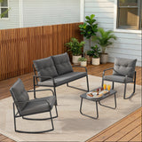 Patio Furniture Set on Sale, Outdoor Rocking Chair Set with Soft Cushion & Coffee Table for Backyard, Poolside Porch, Gray