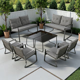 Lofka 8-Piece Outdoor Patio Furniture Set, Metal Rocking Conversation Set for 8 Person, Large Family Seating with 2 Loveseats, 4 Rocking Chairs & 2 Glass Tables, Waterproof Cushions (Gray)