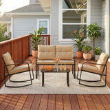 Patio Furniture Set on Sale, Outdoor Rocking Chair Set with Soft Cushion & Coffee Table for Backyard, Poolside Porch, Beige