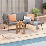 Asofer L-Shaped Outdoor Patio Furniture Set, Wicker Conversation Sofa with Thick Cushion & Table for Porch, Balcony, Pool, Gray