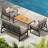4-Piece Patio Furniture Set, Lofka All-Weather WPC Tabletop & 660lb Capacity, Modern Patio Set with Thick Cushions for Garden, Deck & Backyard