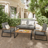 4-Piece Patio Conversation Set，Asofer Weatherproof Patio Furniture Set with Thick Cushions