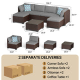 Asofer 7-Piece Patio Furniture Set with Rattan Sofa & Thickened Cushions & Coffee Table for Garden, Backyard, Gray