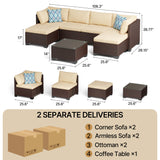 Asofer 7 Piece Outdoor Patio Conversation Sets，Patio Sectional Furniture Set with Ottomans and A Coffee Table for Courtyard，Poolside，Party，Gray/Beige