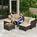 Asofer 7-Piece Patio Furniture Set with Rattan Sofa & Thickened Cushions & Coffee Table for Garden, Backyard, Beige