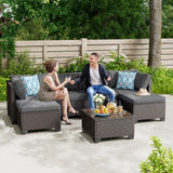 Asofer 7-Piece Patio Furniture Set with Rattan Sofa & Thickened Cushions & Coffee Table for Garden, Backyard, Gray