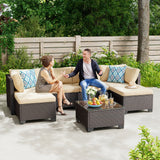 Asofer 7-Piece Patio Furniture Set with Rattan Sofa & Thickened Cushions & Coffee Table for Garden, Backyard, Beige