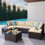 7 Piece Outdoor Patio Conversation Sets，Asofer Patio Sectional Furniture Set with Ottomans and A Coffee Table for Courtyard，Poolside，Party，Gray