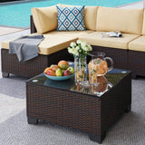 Asofer 7-Piece Patio Furniture Set with Rattan Sofa & Thickened Cushions & Coffee Table for Garden, Backyard, Beige