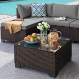 Asofer 7-Piece Patio Furniture Set with Rattan Sofa & Thickened Cushions & Coffee Table for Garden, Backyard, Gray