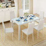 Glass Dining Table Set for 6 People, PU Leather Kitchen Table with 6 Chairs