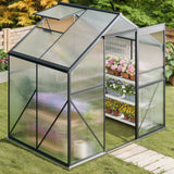 Greenhouse, Lofka 6×4ft Walk-in Greenhouse with Sliding Door and Polycarbonate Panels, Aluminum Steel for Outdoor