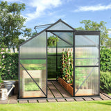 8x6 FT Greenhouse, Lofka Aluminum Frame Greenhouse with Roof Vent, Large Walk-In Greenhouse with Sliding Door, Rain Gutter & Roof Outdoors