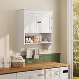 Bathroom Cabinet Wall Mounted with Doors and Towel Bar, Wood Hanging Cabinet, Wall Cabinets Over The Toilet, Bathroom Wall Cabinet - White