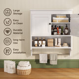 Bathroom Cabinet Wall Mounted with Doors and Towel Bar, Wood Hanging Cabinet, Wall Cabinets Over The Toilet, Bathroom Wall Cabinet - White