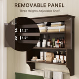 Bathroom Cabinet Wall Mounted with Doors and Towel Bar, Wood Hanging Cabinet, Wall Cabinets Over The Toilet, Bathroom Wall Cabinet - Dark Brown