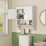 Bathroom Cabinet Wall Mounted with Doors and Towel Bar, Wood Hanging Cabinet, Wall Cabinets Over The Toilet, Bathroom Wall Cabinet - White