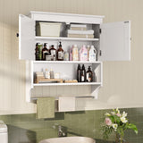 Bathroom Cabinet Wall Mounted with Doors and Towel Bar, Wood Hanging Cabinet, Wall Cabinets Over The Toilet, Bathroom Wall Cabinet - White
