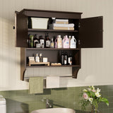 Bathroom Cabinet Wall Mounted with Doors and Towel Bar, Wood Hanging Cabinet, Wall Cabinets Over The Toilet, Bathroom Wall Cabinet - Dark Brown