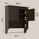 Bathroom Cabinet Wall Mounted with Doors and Towel Bar, Wood Hanging Cabinet, Wall Cabinets Over The Toilet, Bathroom Wall Cabinet - Dark Brown