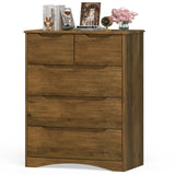 Dresser for Bedroom, Asofer 5 Drawer Dresser with Cutout Handle, Sturdy Wood Storage Cabinet, Brown