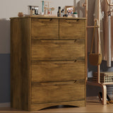 Dresser for Bedroom, Asofer 5 Drawer Dresser with Cutout Handle, Sturdy Wood Storage Cabinet, Brown