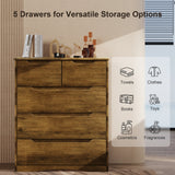 Dresser for Bedroom, Asofer 5 Drawer Dresser with Cutout Handle, Sturdy Wood Storage Cabinet, Brown
