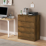 Dresser for Bedroom, Asofer 5 Drawer Dresser with Cutout Handle, Sturdy Wood Storage Cabinet, Brown