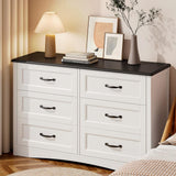 Lofka Two-Tone Dresser for Bedroom - 6 Drawer White Cabinet & Black Top, Industrial Style Storage Chest, Durable Bedroom Dresser with Metal Handles