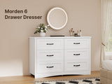 Asofer White Bedroom Set: Queen Bed Frame + 6-Drawer Dresser + 5-Drawer Dresser + 2 Night Stands