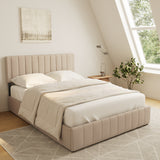 Asofer Modern Queen Bed Frame with Adjustable Headboard and 4 Metal Storage Drawers, No Noisy, No Box Spring, Beige
