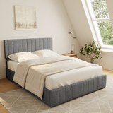 Asofer Queen Size Bed Frame with 4 Storage Drawer on Wheels, Upholstered Headboard Adjustable, for Home Bedroom