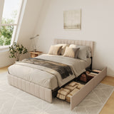 Asofer Modern Queen Bed Frame with Adjustable Headboard and 4 Metal Storage Drawers, No Noisy, No Box Spring, Beige