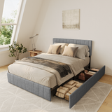Asofer Queen Size Bed Frame with 4 Storage Drawer on Wheels, Upholstered Headboard Adjustable, for Home Bedroom