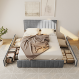Asofer Queen Size Bed Frame with 4 Storage Drawer on Wheels, Upholstered Headboard Adjustable, for Home Bedroom