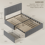 Asofer Queen Size Bed Frame with 4 Storage Drawer on Wheels, Upholstered Headboard Adjustable, for Home Bedroom