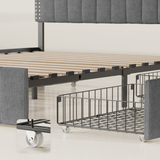 Asofer Queen Size Bed Frame with 4 Storage Drawer on Wheels, Upholstered Headboard Adjustable, for Home Bedroom