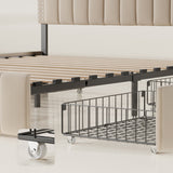 Asofer Modern Queen Bed Frame with Adjustable Headboard and 4 Metal Storage Drawers, No Noisy, No Box Spring, Beige