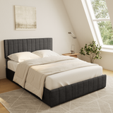 Asofer Full Size Bed Frame with 4 Storage Drawers on Wheels, Adjustable Headboard, Wooden Slats, Fits 6" to 12" Mattresses,Dark Gray