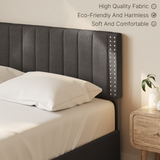 Asofer Full Size Storage Bed Frame w/4 Wheels, Adjustable Headboard & Wood Slats, Dark Gray