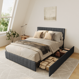 5 Pieces Bedroom Furniture Set, Includes Queen Bed Frame with Drawers, Nightstands Set of 2, Double Wide 6-Drawer Dresser and Vanity Table Set - Black