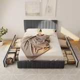 Asofer Full Size Storage Bed Frame w/4 Wheels, Adjustable Headboard & Wood Slats, Dark Gray