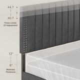 Asofer Full Size Storage Bed Frame w/4 Wheels, Adjustable Headboard & Wood Slats, Dark Gray