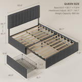 3 Pieces Bedroom Furniture Set, Includes Queen Bed Frame with Drawers, Nightstands Set of 2 - Black
